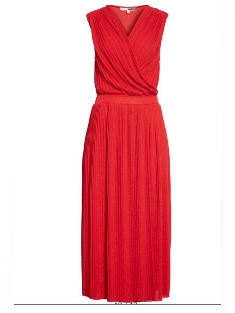 Tracy Reese Red Sleeveless Midi Dress with V-Neck Wrap